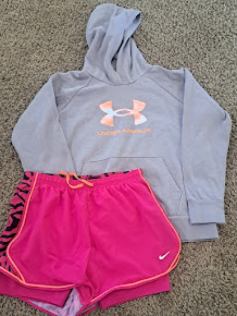 Girls Under Armour Hoodie And Nike Shorts Sizs Xl Grey And Pink Athletic Wear